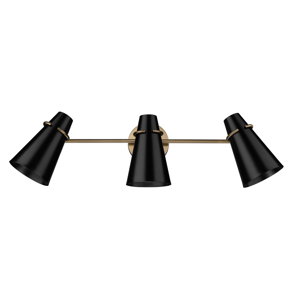 Golden Lighting Reeva 3-light Vanity in Modern Brass and Matte Black shade